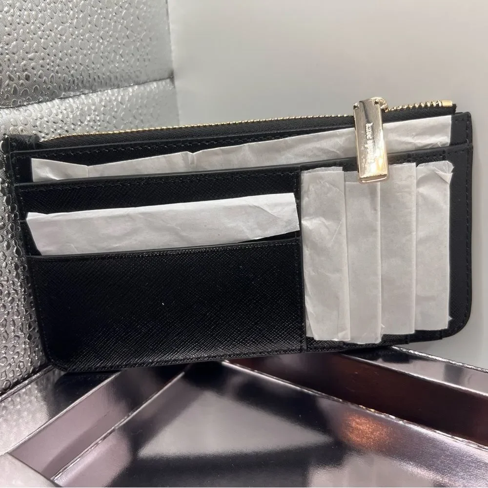 kate spade Black Saffiano Leather Zip Wallet NIB